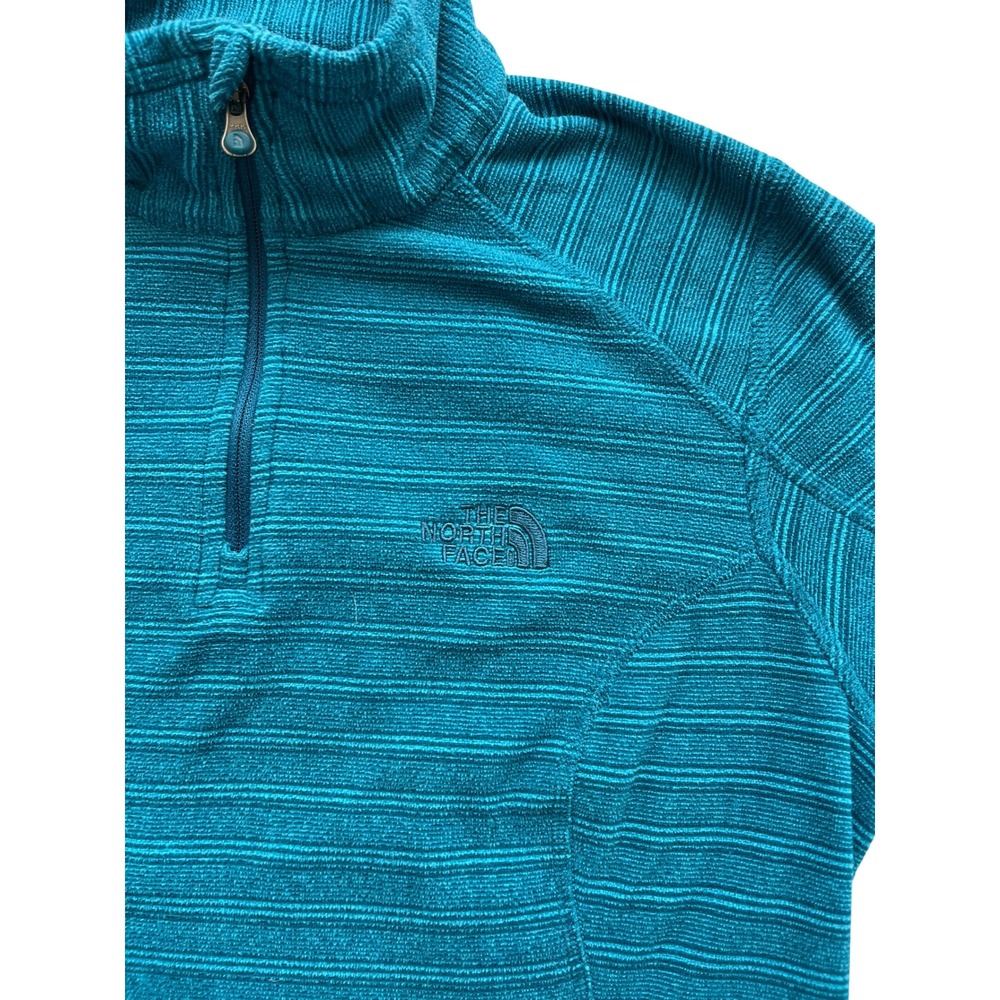 The North Face Womens Small Teal Blue Striped Fleece Quarter Zip Pullover Jacket